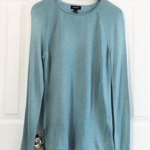 LORD & TAYLOR Fine Gauge Rolled Hem Raglan Pullover Sweater Top Tunic AQUA S
